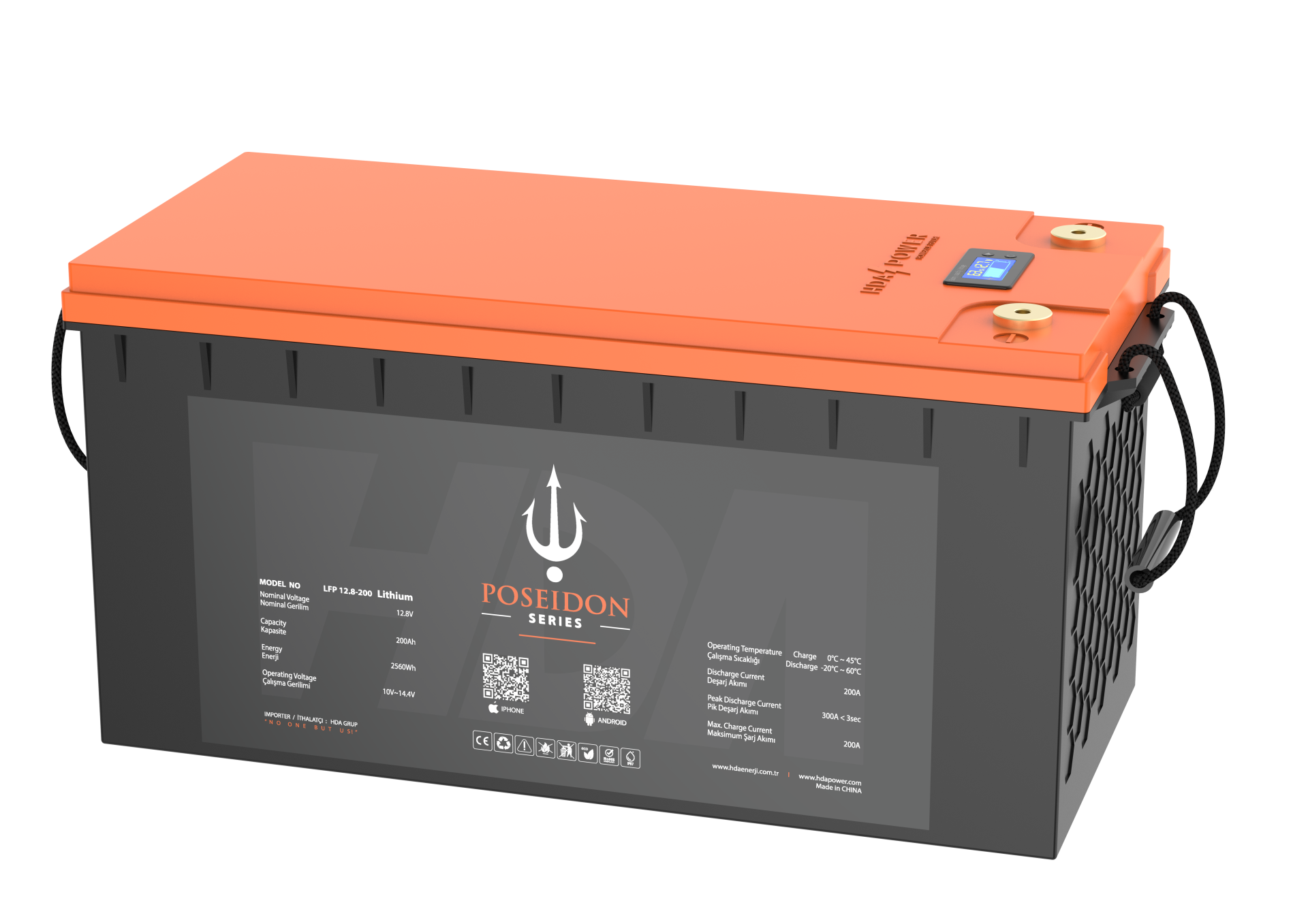 Poseidon Serisi 12.8v 200Ah Lityum LiFePO4 Akü