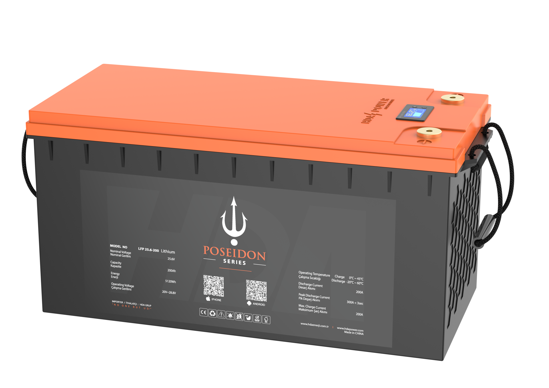 Poseidon Serisi 25.6v 200Ah Lityum LiFePO4 Akü