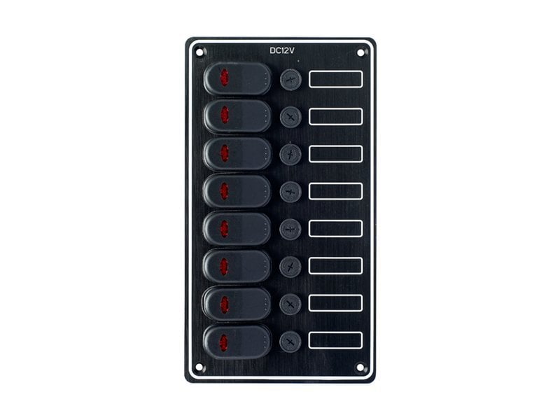 12 V 8'Lİ SİYAH ALÜMİNYUM LED GÖSTERGELİ SU GEÇİRMEZ SİGORTA PANEL